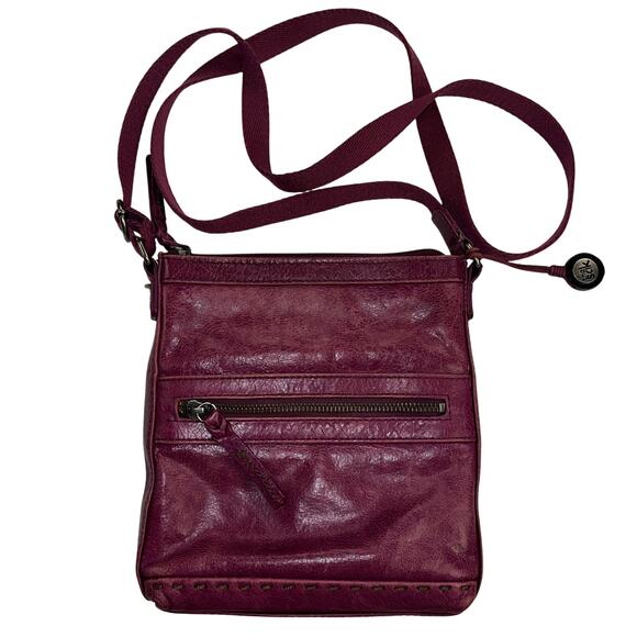 The Sax Pax Purple Leather Small Crossbody Bag zip and Slip Pockets - Picture 1 of 11
